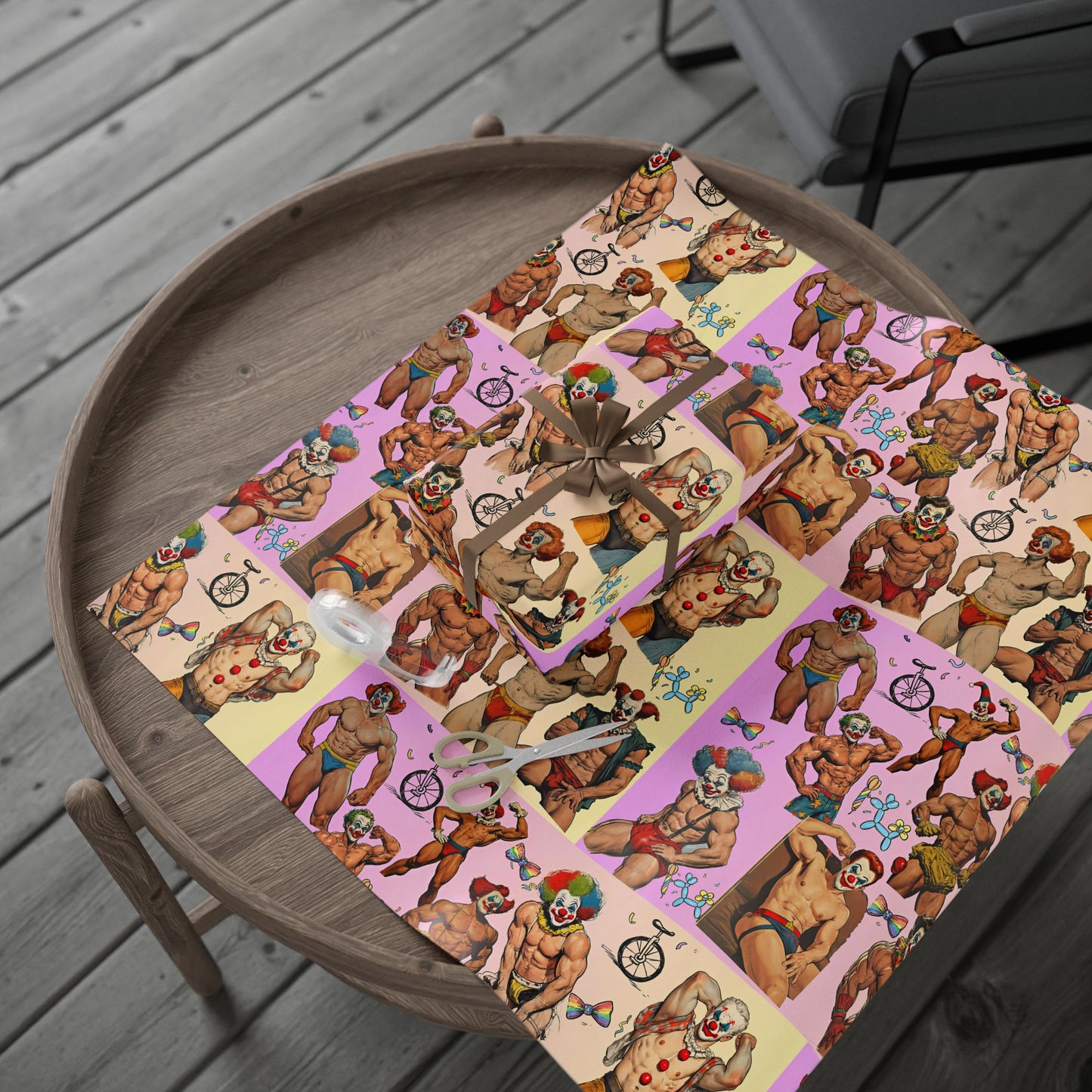 Shirtless Clown Wrapping Paper – Campy, Chaotic, and Utterly Unnecessary (In the Best Way)