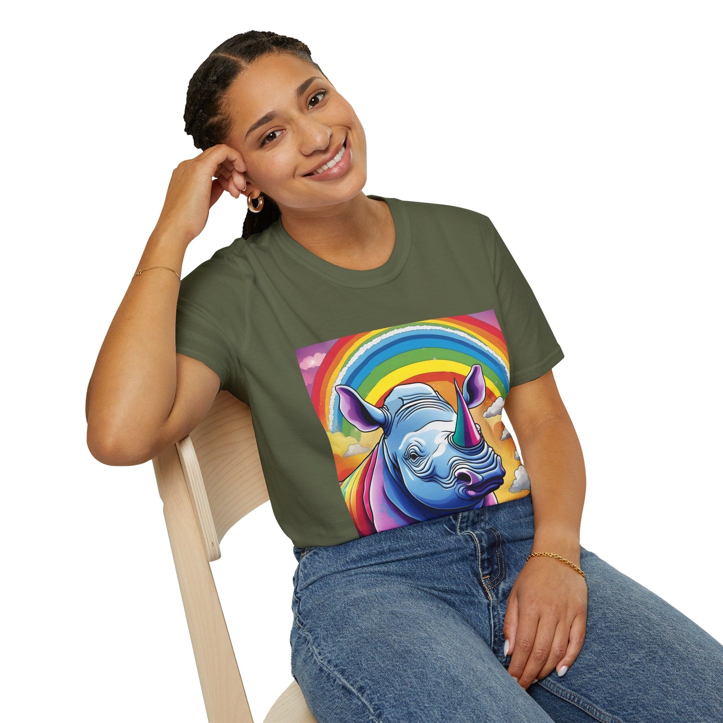 Rainbow Rhino Rampage – Surreal Safari T Shirt