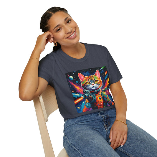 "Laser Catstronaut T Shirt: Galactic Glam Meets Feline Firepower"