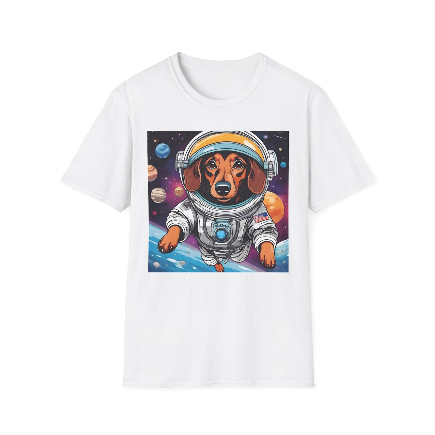 Astronaut Dog Unisex Softstyle T Shirt - Playful Cosmic Pet Tee