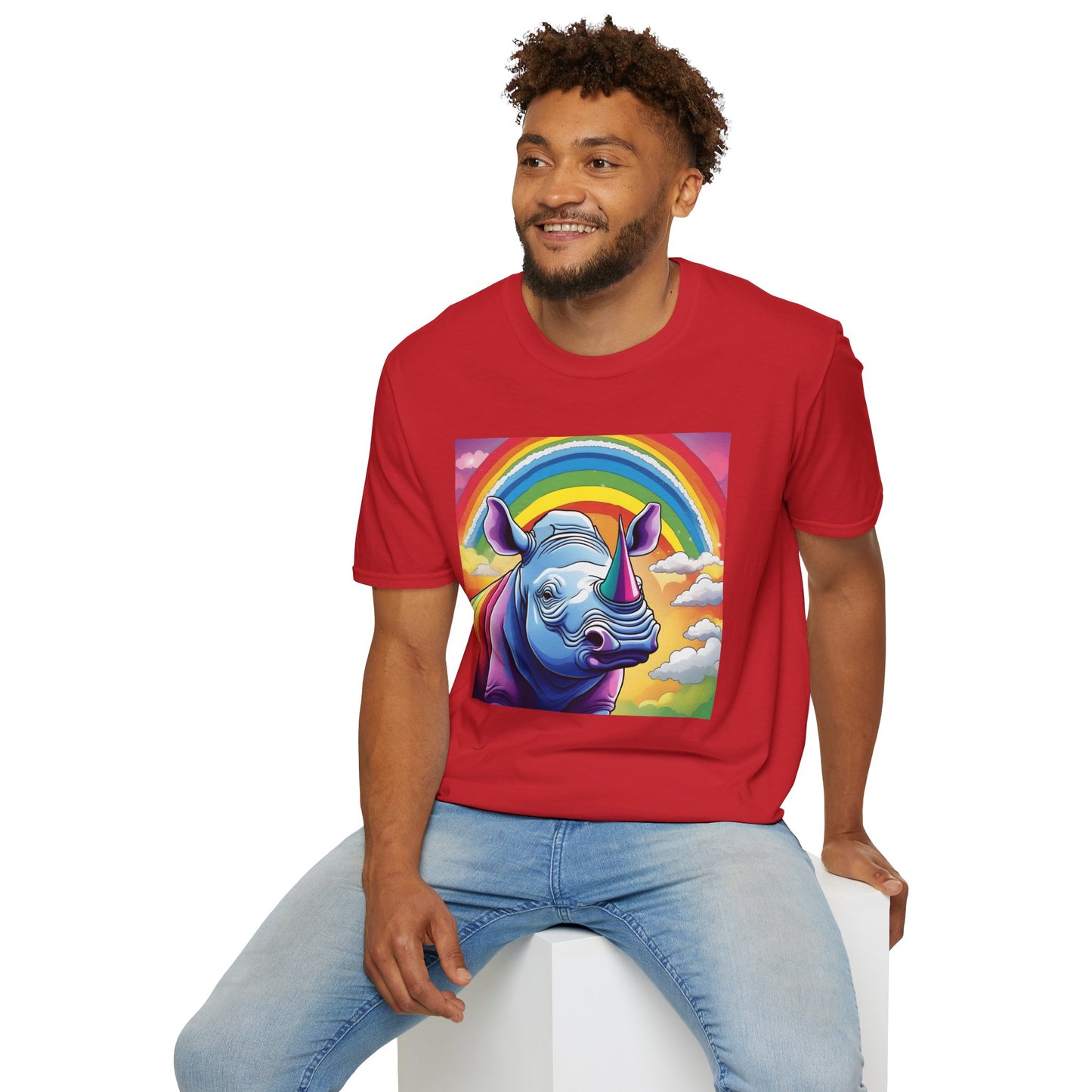 Rainbow Rhino Rampage – Surreal Safari T Shirt