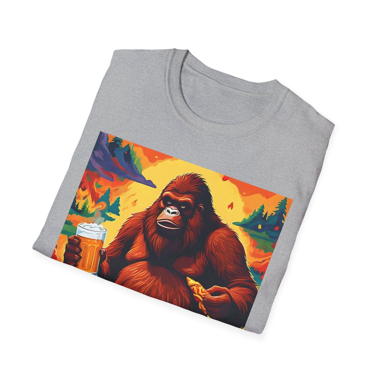 Sasquatch Snack T Shirt: Beer, Pizza, and Forest Fire Realness