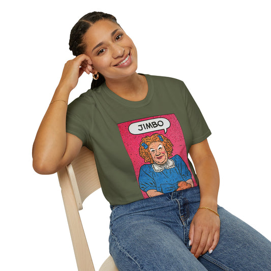 Campy T Shirt Featuring Jimbo as Shirley Temple: A Camp Spectacle in Curls and Chaos