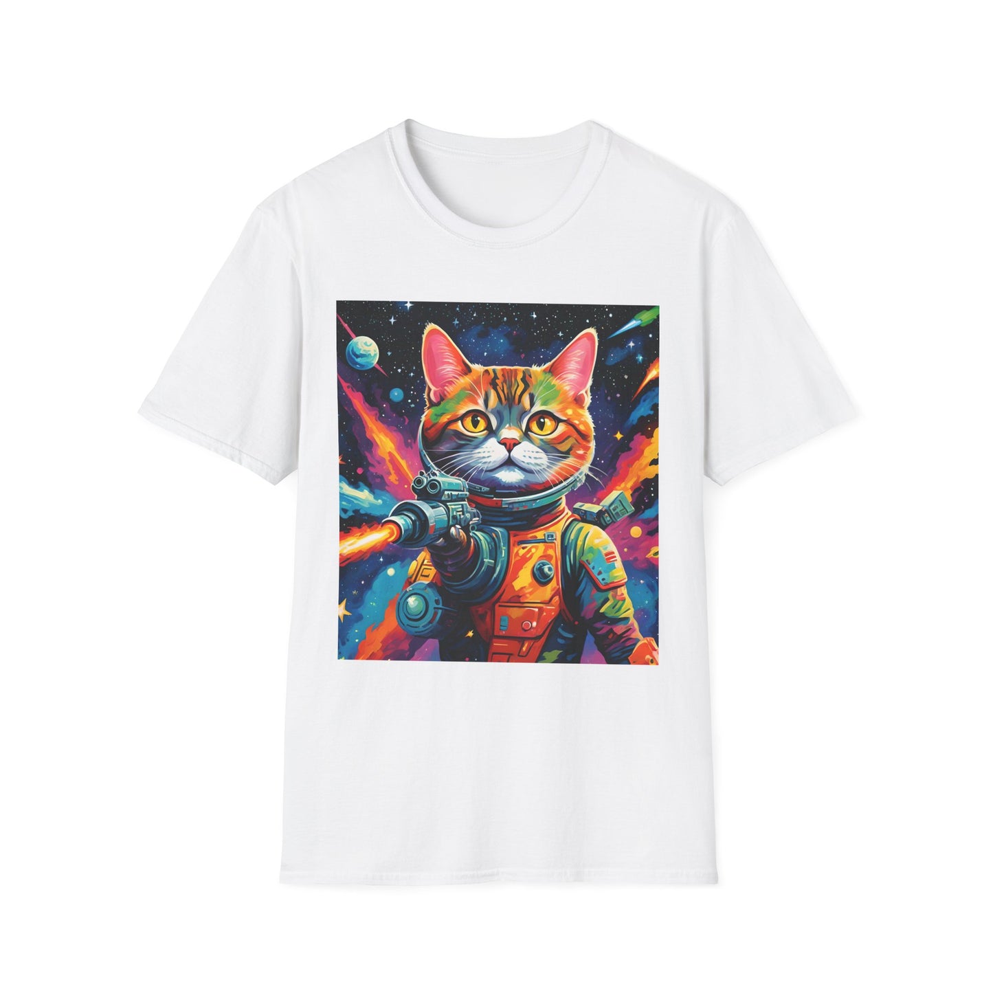 "Laser Catstronaut T Shirt: Galactic Glam Meets Feline Firepower"