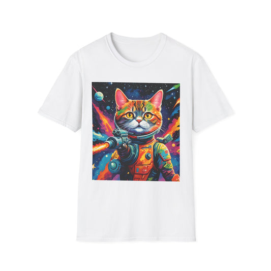 "Laser Catstronaut T Shirt: Galactic Glam Meets Feline Firepower"