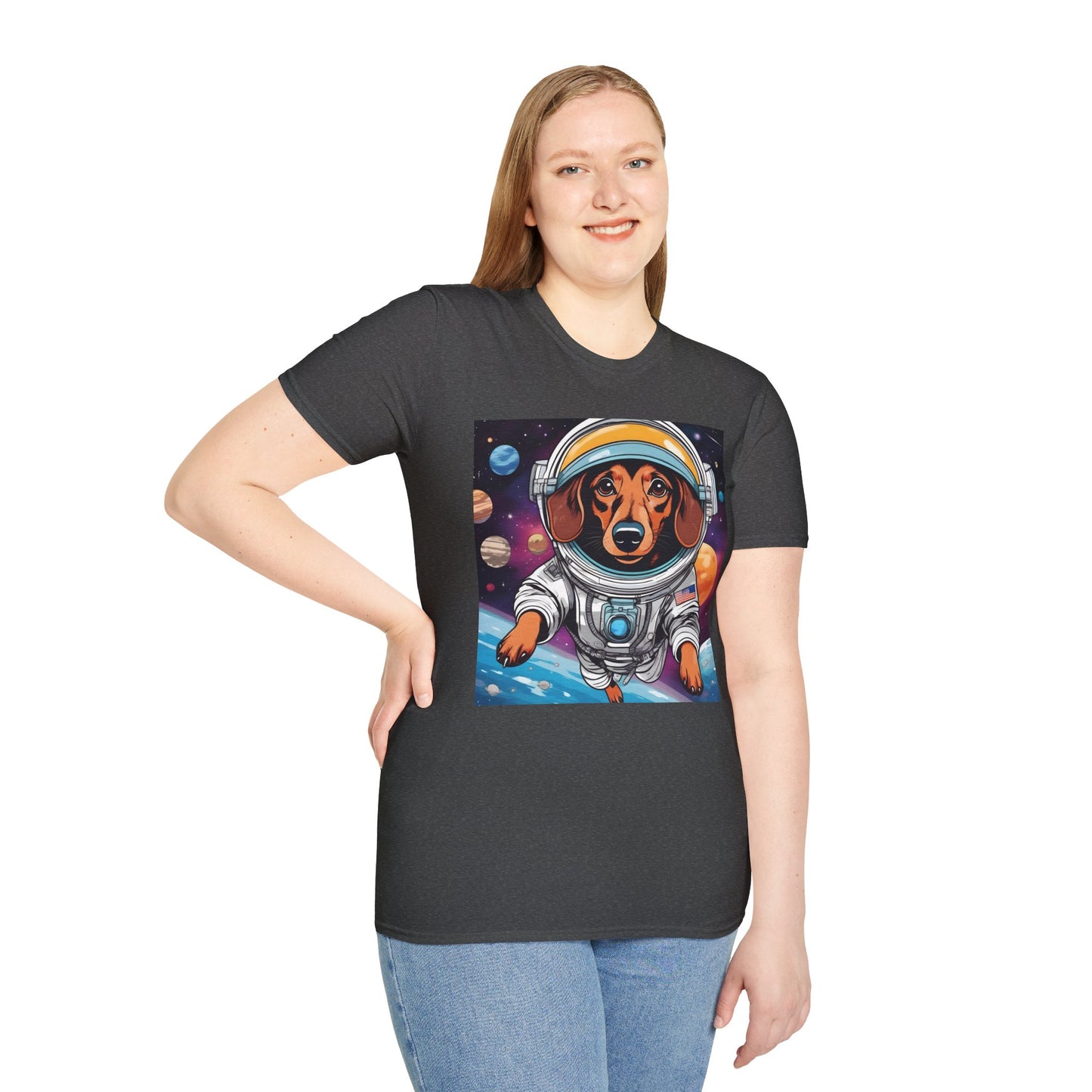 Astronaut Dog Unisex Softstyle T Shirt - Playful Cosmic Pet Tee