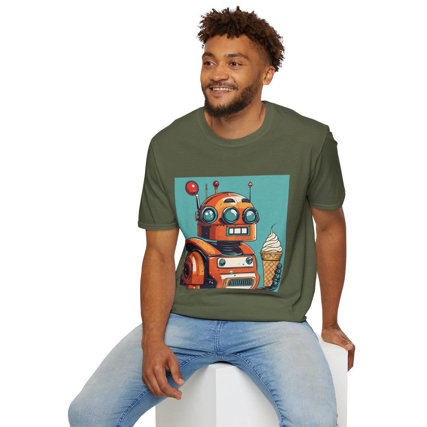 Retro Robot with Ice Cream T Shirt – Sweet Tech Nostalgia