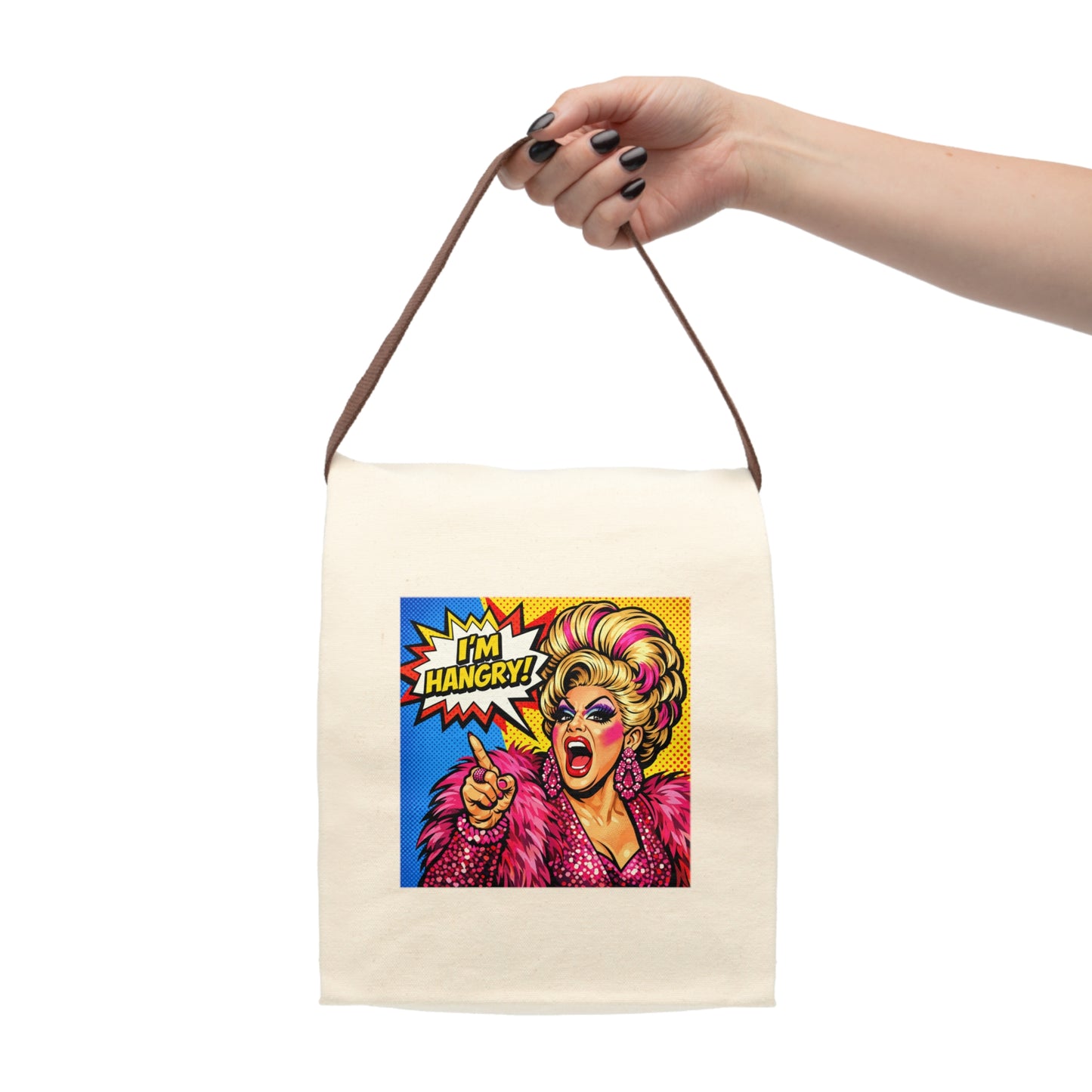 Canvas Lunch Bag — Pop Art Drag 'I'm Hangry!' Insulated Tote