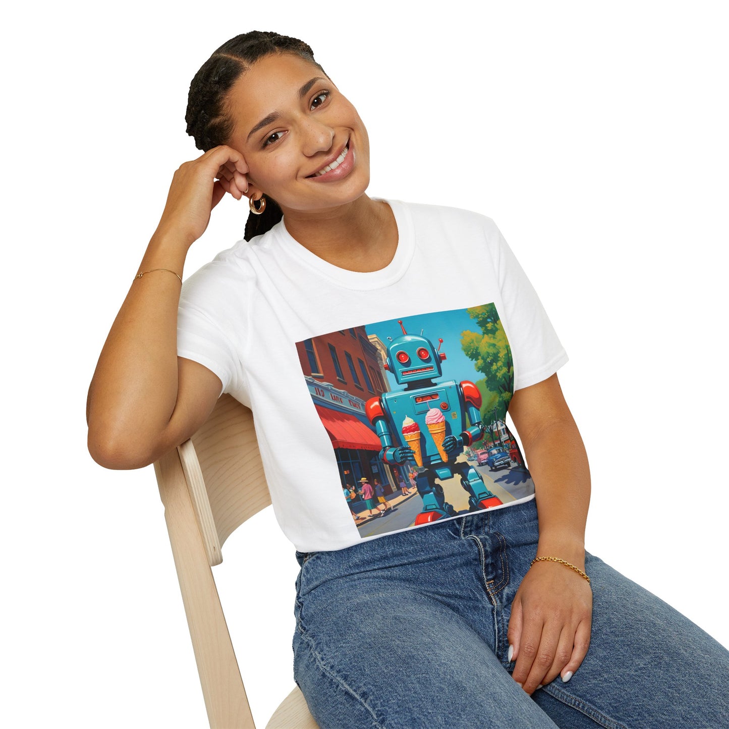 "Atomic Sundae: Retro Robot Ice Cream T Shirt