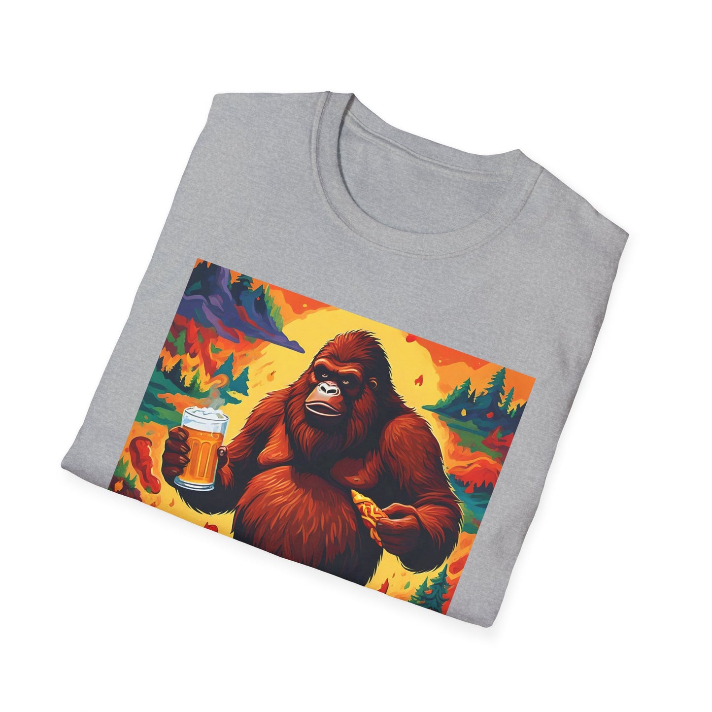 Sasquatch Snack T Shirt: Beer, Pizza, and Forest Fire Realness