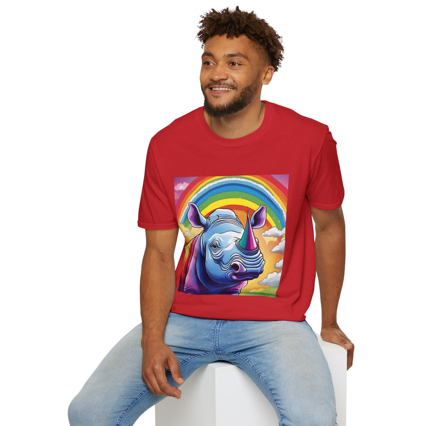 Rainbow Rhino Rampage – Surreal Safari T Shirt