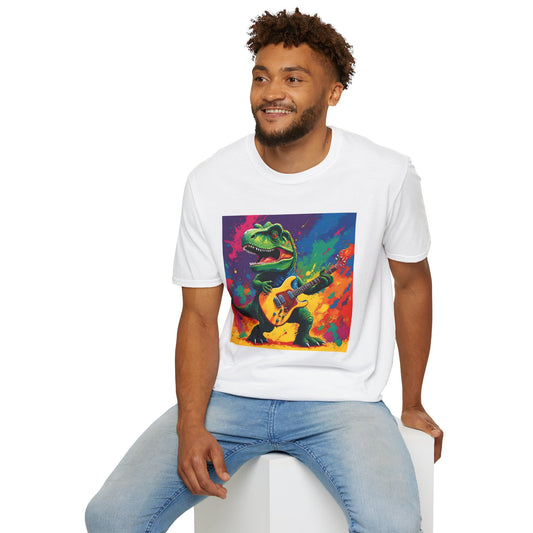 "Jurassic Jam T-Shirt: T. Rex Shreds in Full Color Fury" Unisex Softstyle T Shirt