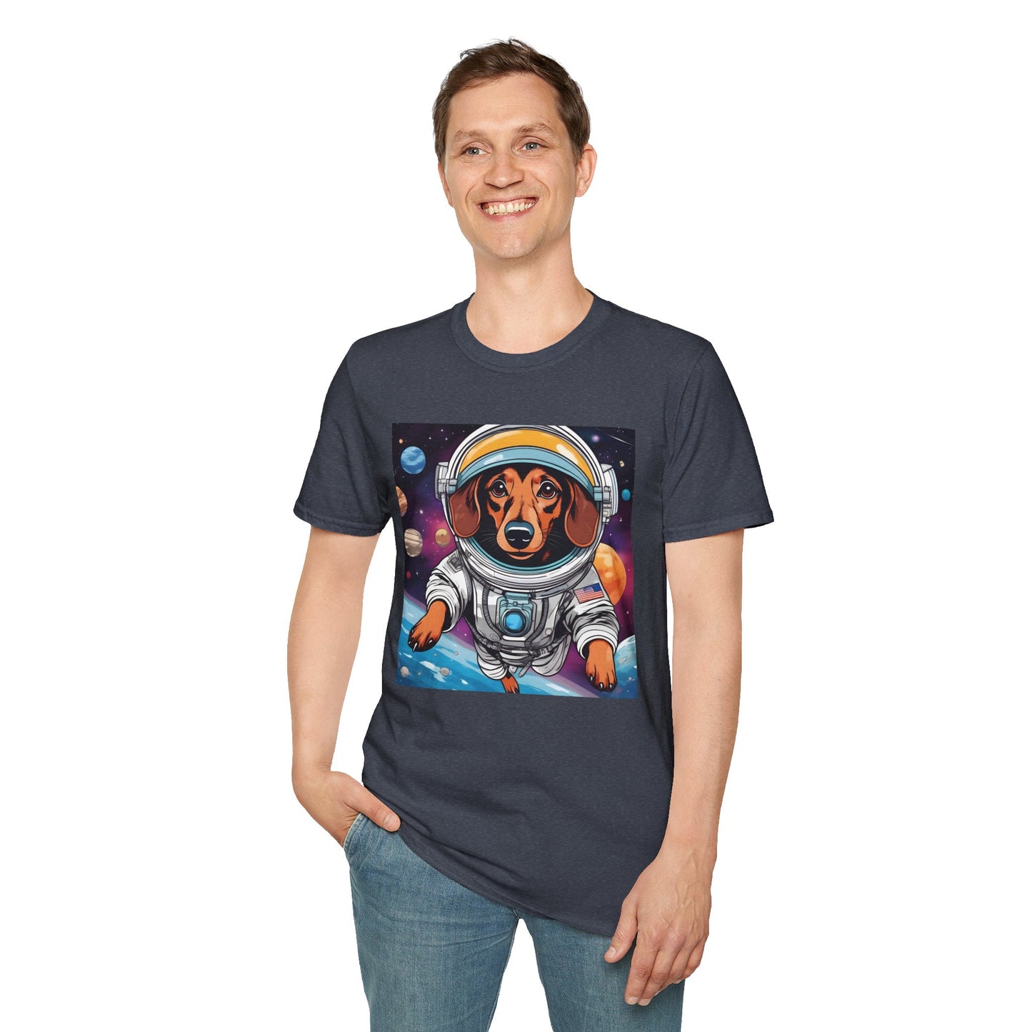 Astronaut Dog Unisex Softstyle T Shirt - Playful Cosmic Pet Tee