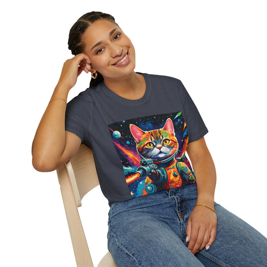 "Laser Catstronaut T Shirt: Galactic Glam Meets Feline Firepower"