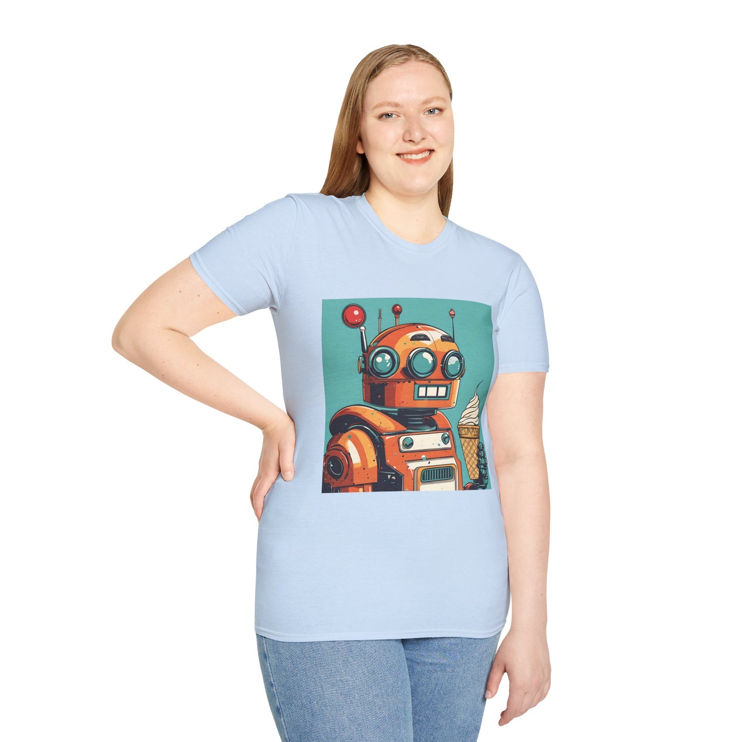 Retro Robot with Ice Cream T Shirt – Sweet Tech Nostalgia