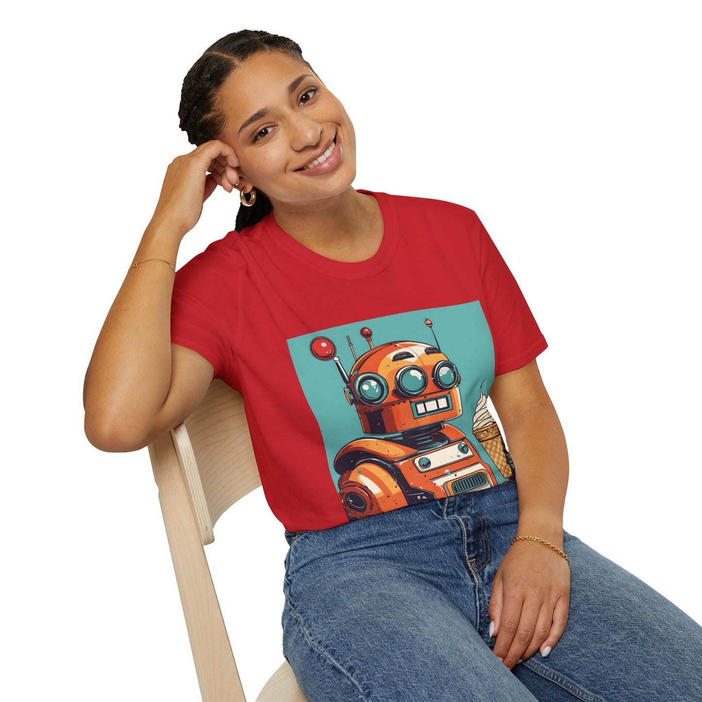 Retro Robot with Ice Cream T Shirt – Sweet Tech Nostalgia