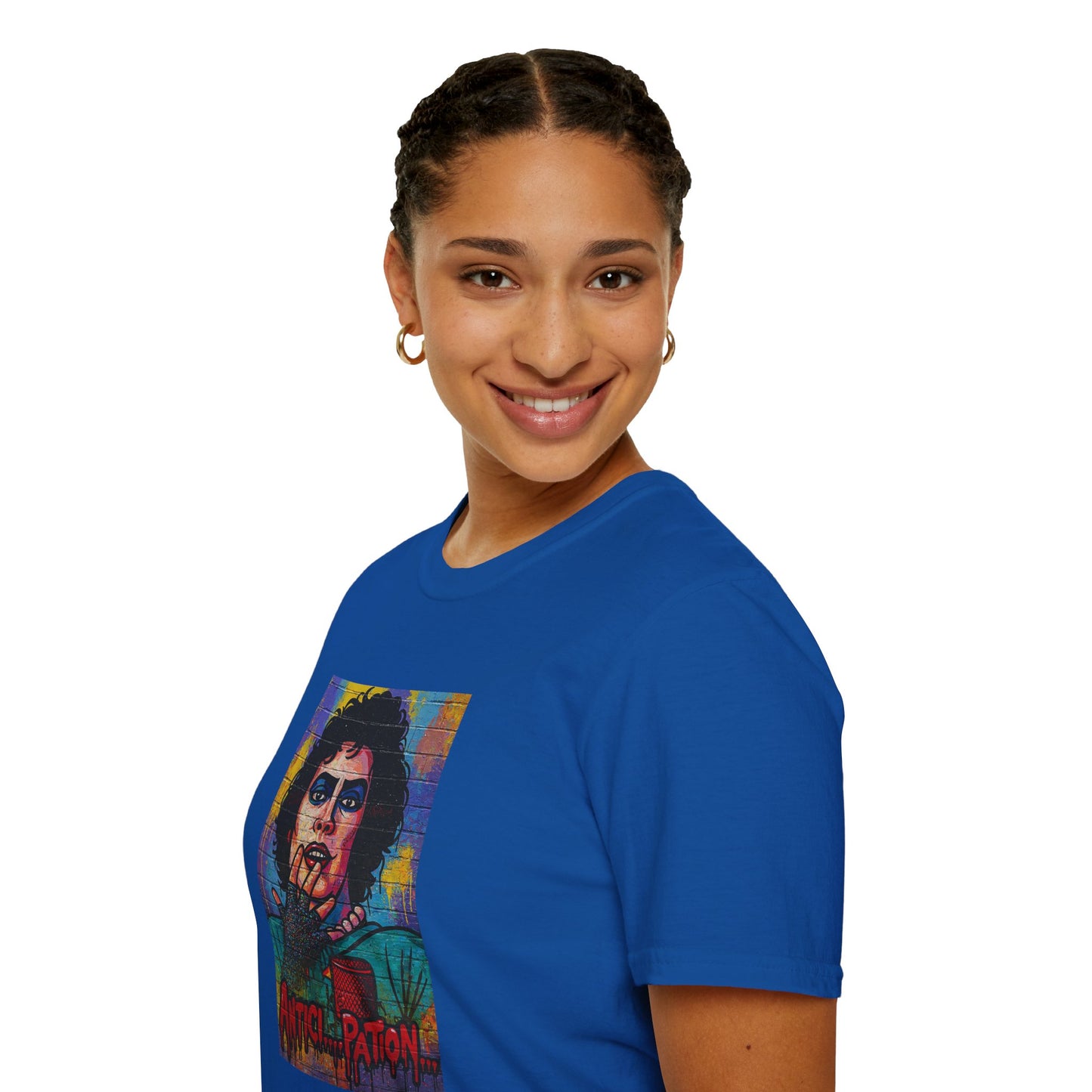 Rocky Horror  Frank-N-Furter "ANTICI...PATION" Street Art T Shirt – Cult Classic Glamour for Your Walls