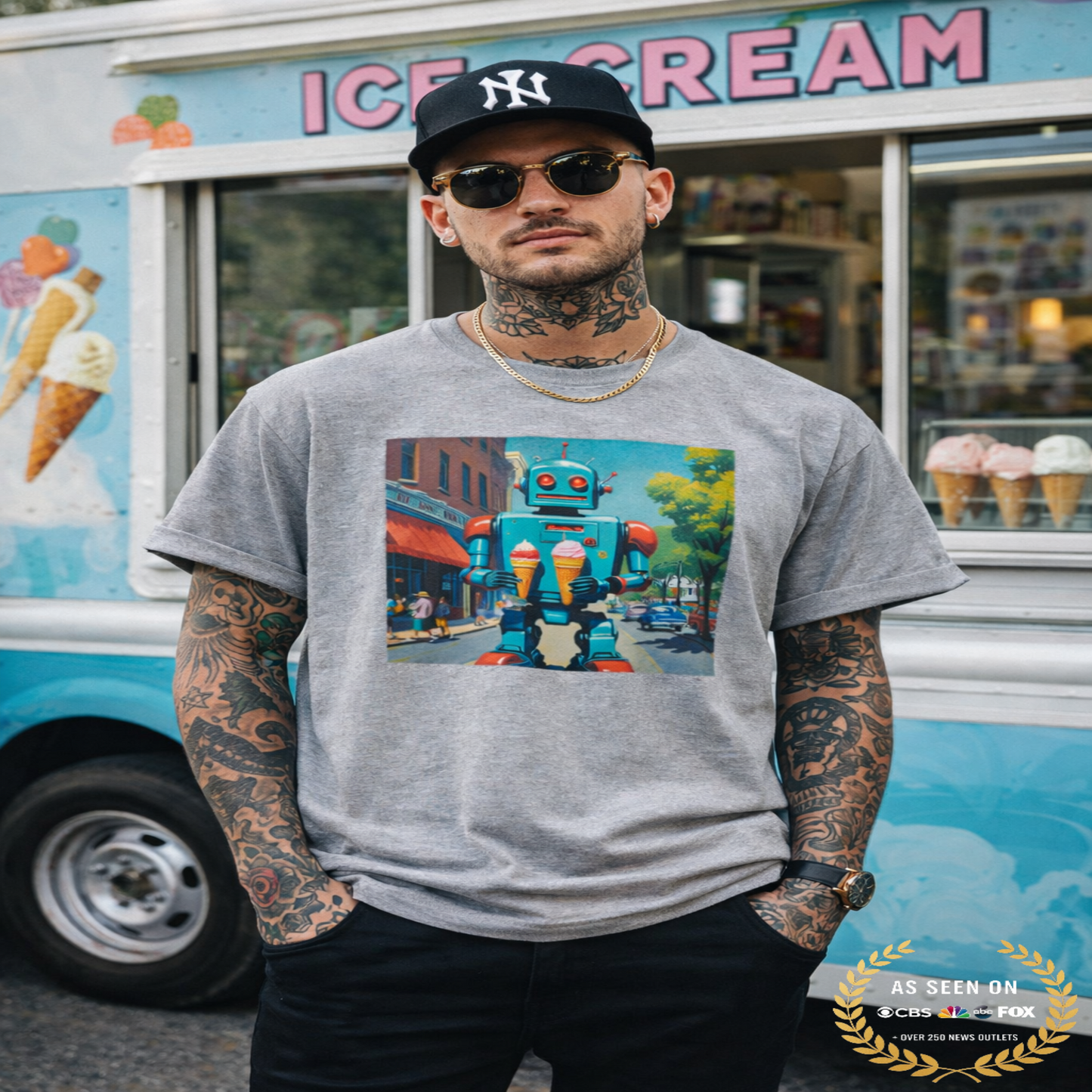 "Atomic Sundae: Retro Robot Ice Cream T Shirt