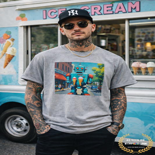 "Atomic Sundae: Retro Robot Ice Cream T Shirt