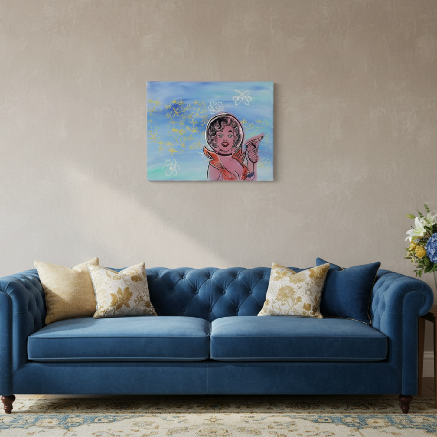 Original Retro Pinup Astronaut Art, Atomic Age Decor, Unique Hand-Painted Gift  Pop Graffiti Spray Paint