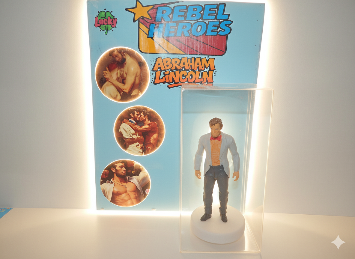 Shirtless Gay Abraham Lincoln Action Figure: Queer History Collectible with Lover Lore Card