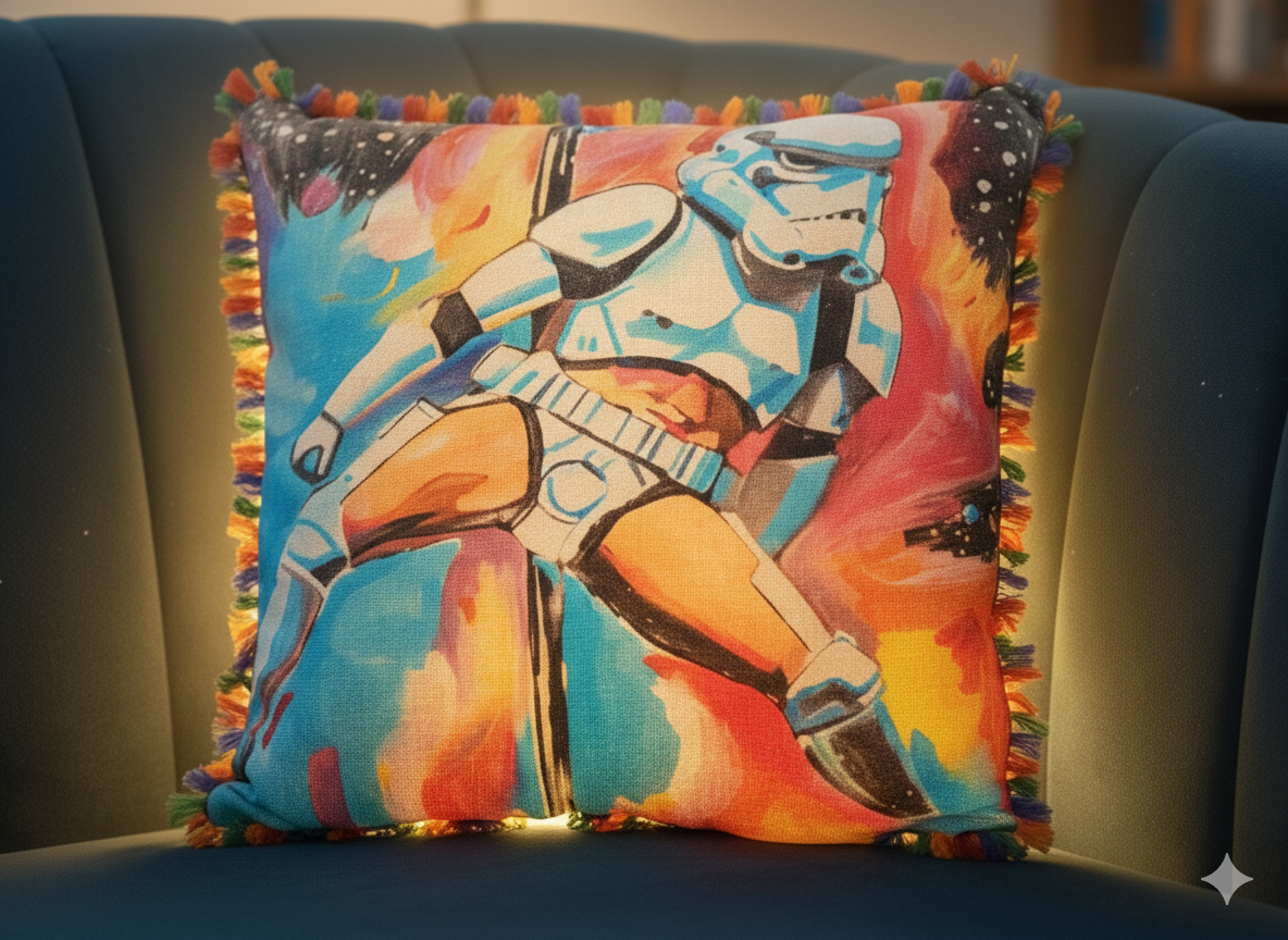 Storm trooper Stripper Original Art Cotton Pillow Star Wars w Pom Poms