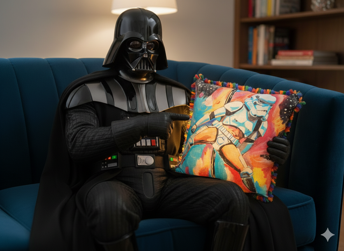 Storm trooper Stripper Original Art Cotton Pillow Star Wars w Pom Poms