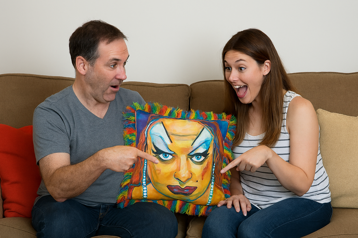 Fierce Baltimore DIVINE Drag Queen Pillow –Original  Pop Art with Rainbow Fringe  Bold Home Decor