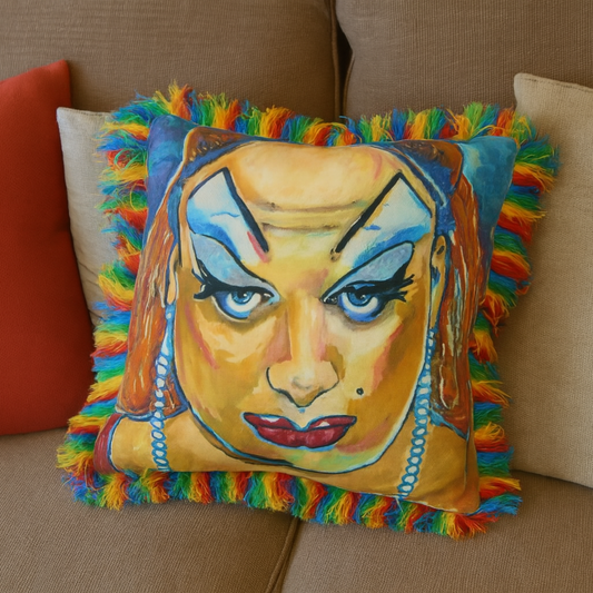 Fierce Baltimore DIVINE Drag Queen Pillow –Original  Pop Art with Rainbow Fringe  Bold Home Decor
