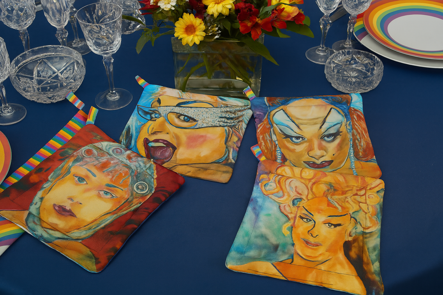 Divine Baltimore's Drag Queen Set of 4 Pot Holders Original Art by Lucky Studios Add Camp to Your Kitchen!