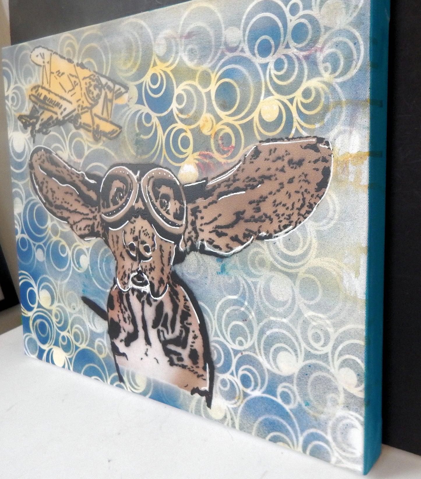 Beagle "Dreaming of Flight" Original Graffiti spray paint with Silver leaf  16 x 20  Premium Quality Canvas