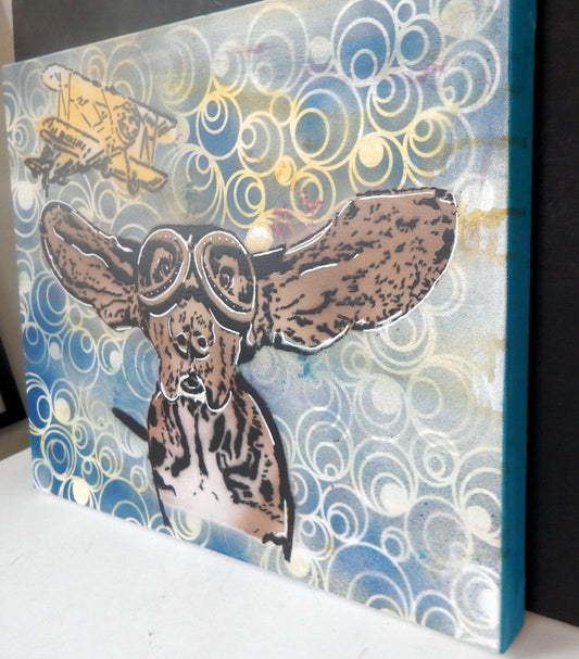 Beagle "Dreaming of Flight" Original Graffiti spray paint with Silver leaf  16 x 20  Premium Quality Canvas