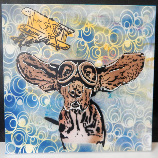 Beagle "Dreaming of Flight" Original Graffiti spray paint with Silver leaf  16 x 20  Premium Quality Canvas