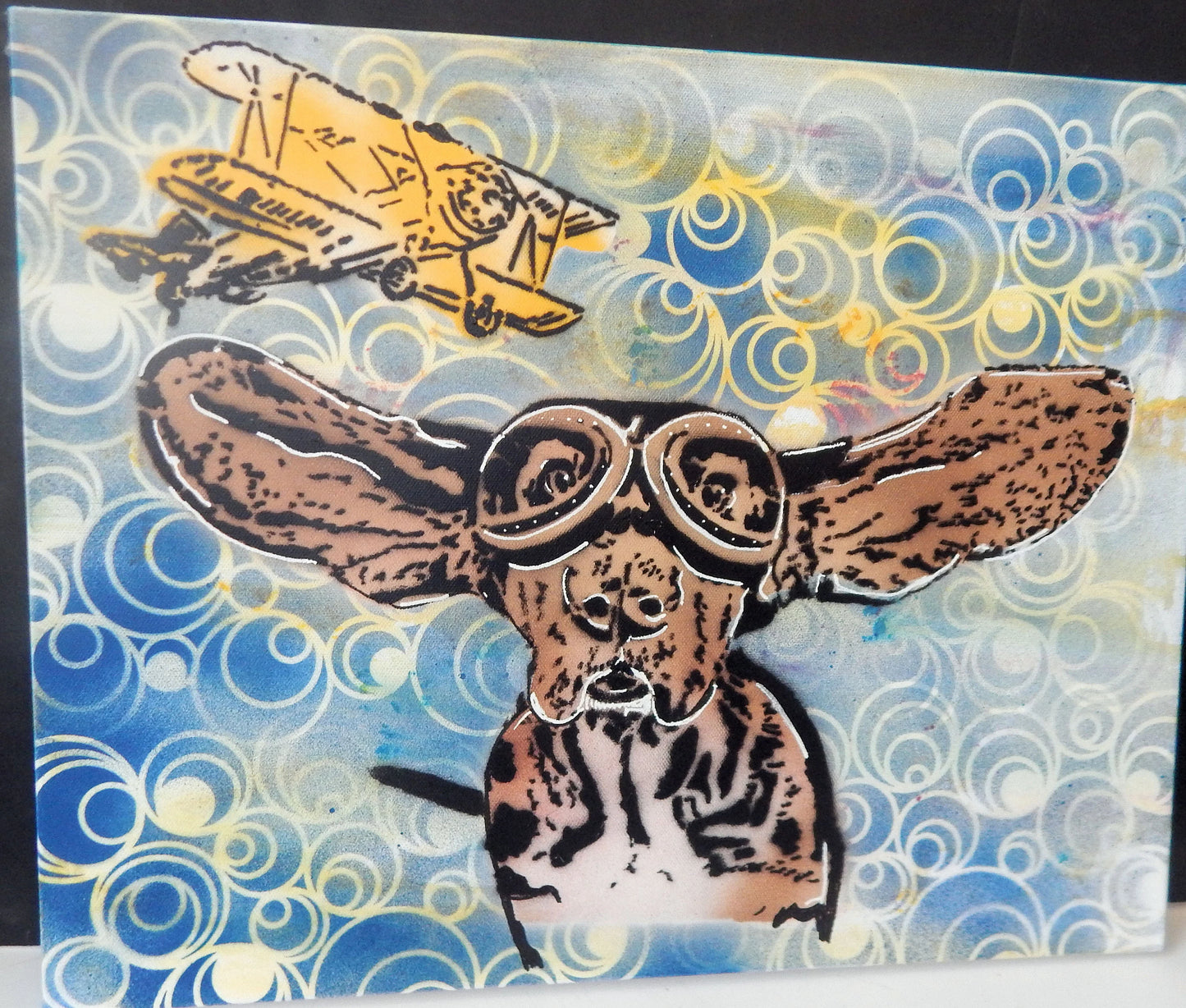 Beagle "Dreaming of Flight" Original Graffiti spray paint with Silver leaf  16 x 20  Premium Quality Canvas