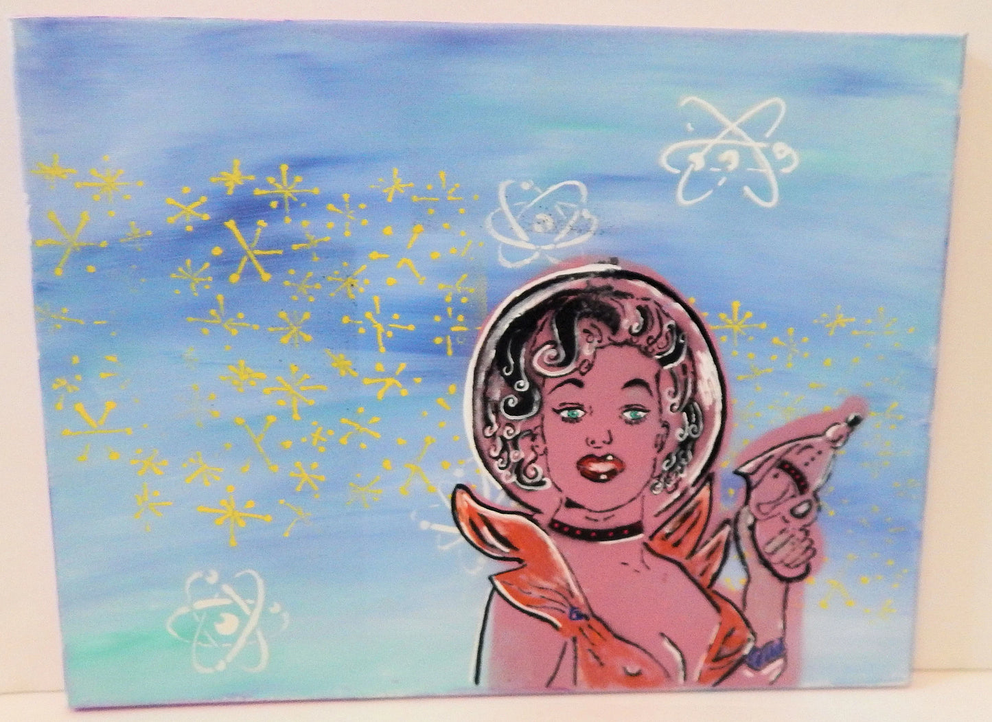 Original Retro Pinup Astronaut Art, Atomic Age Decor, Unique Hand-Painted Gift  Pop Graffiti Spray Paint