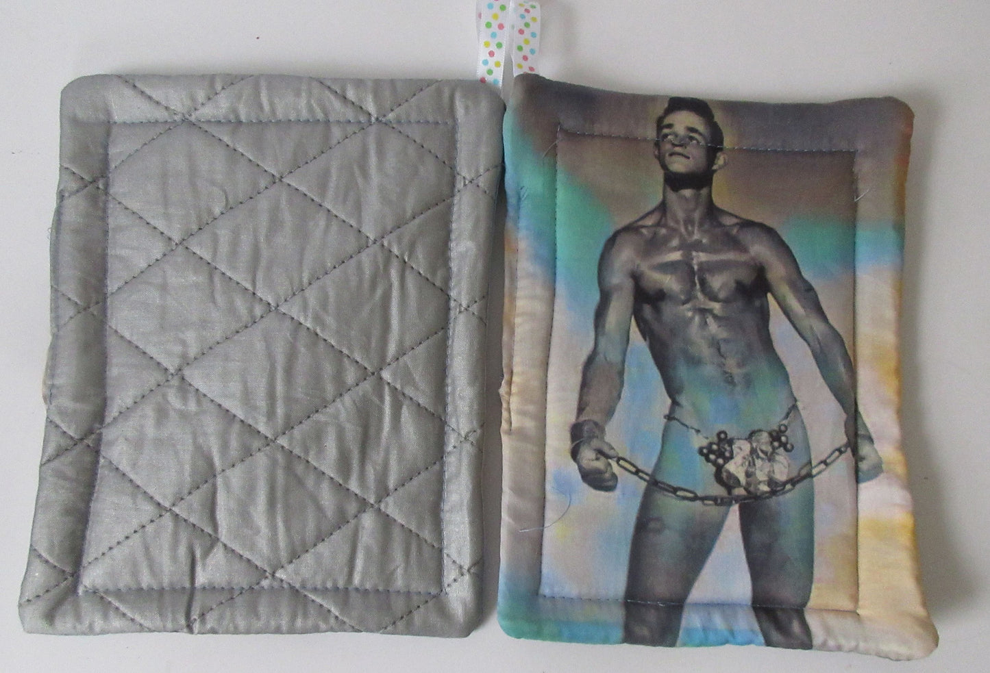 Male Vintage 50's Beefcake Potholders Vintage Cowboys & Butterfly Chains – Quilted Pot Holders with Attitude
