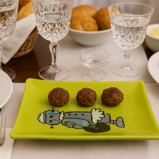 Fused Art Glass Plate – Handmade Robot Dish for Brunch, Decor & Gifting - Handcrafted Pop Art Decor - Unique Cartoon Collectible