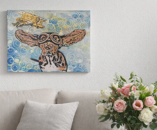 Beagle "Dreaming of Flight" Original Graffiti spray paint with Silver leaf  16 x 20  Premium Quality Canvas