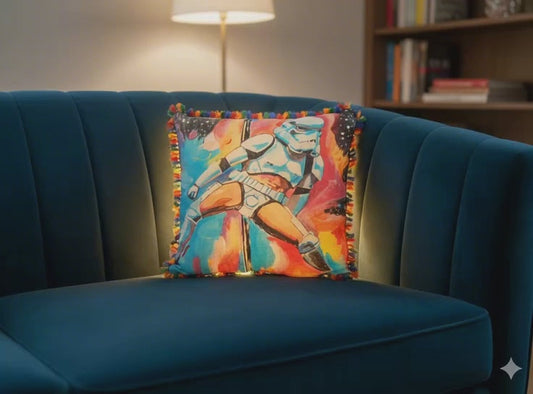 Storm trooper Stripper Original Art Cotton Pillow Star Wars w Pom Poms