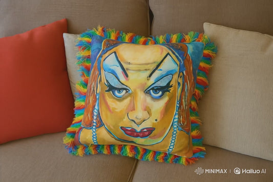 Fierce Baltimore DIVINE Drag Queen Pillow –Original  Pop Art with Rainbow Fringe  Bold Home Decor