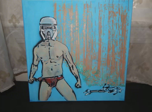 Original Pop Graffiti Galactic Beefcake Wall Art – Campy Scout Trooper   12" x 12" square.