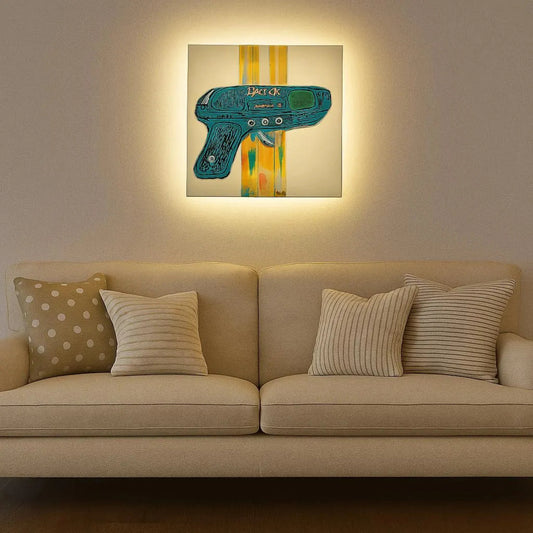 Original Pop Graffiti  “SPACE GUN” Retro Pop Art Canvas – Vintage Sci-Fi Meets Bold Color  12" x 12" square.