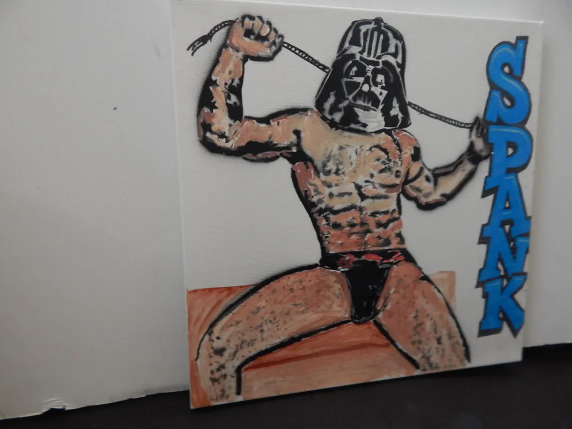 SPANK ME, Sith Daddy  – Original 12x12 Pop Art Painting – Retro Space Drama Meets Comic Book Chaos