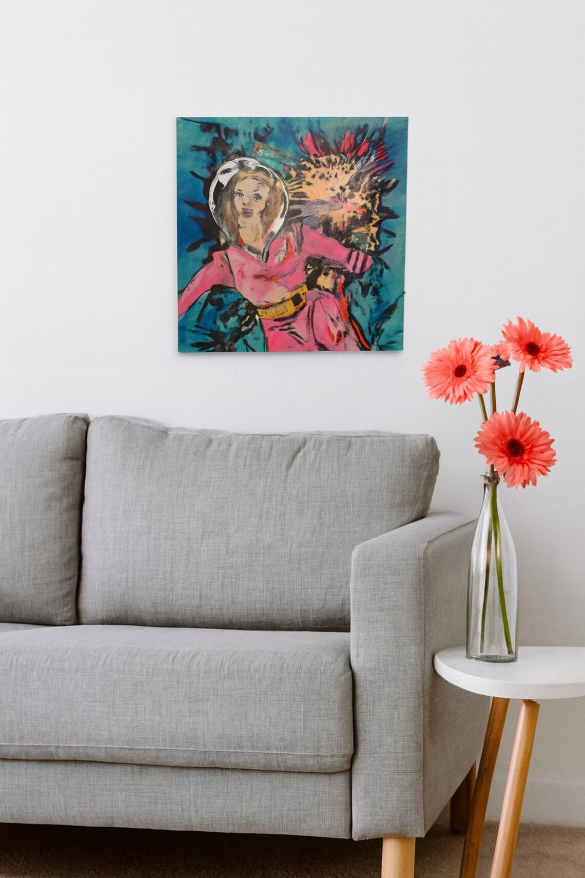 Original Pop Graffiti "Cosmic Panic” – Original 12x12 Pop Art Painting – Retro Space Drama Meets Comic Book Chaos